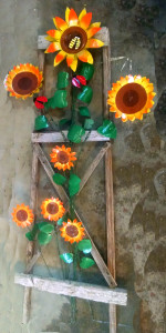 Sunflowers on ladder